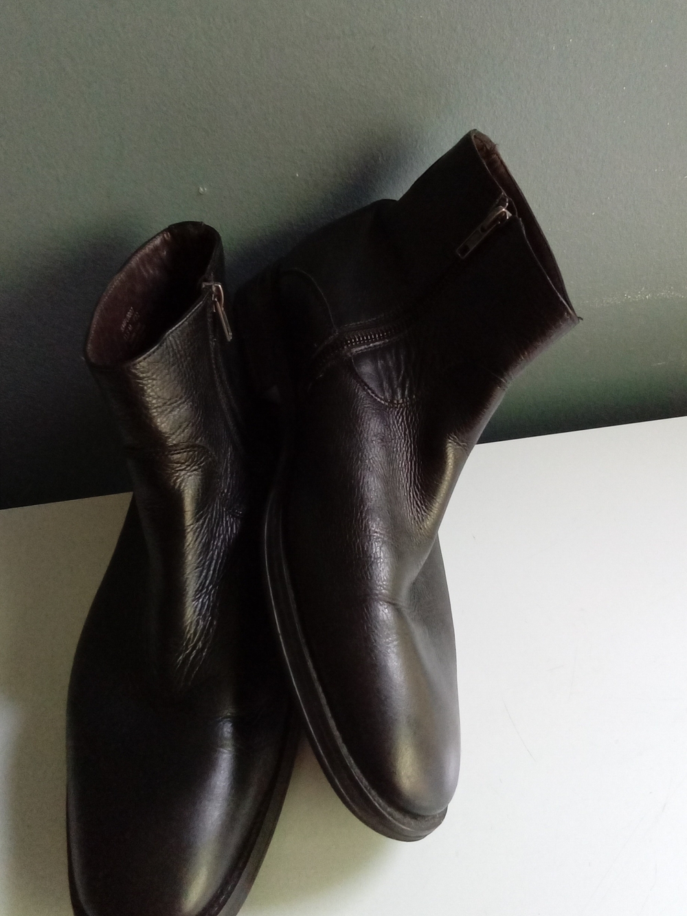 Mens Black Leather Side Zip Ankle Boots Almond Toe Dress Boots
